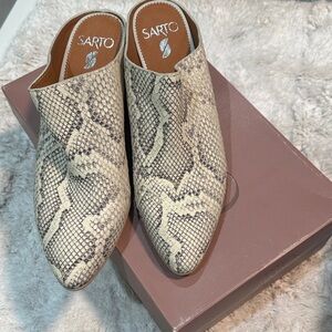 Sarto Franco Sarto Snake Print Mules - Cream and Black